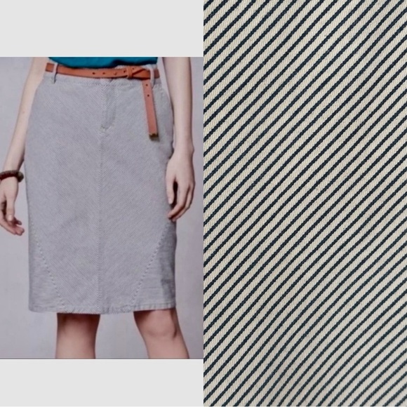 PILCRO Anthropologie Railroad Stripe Denim Skirt A-Line Blue and White Size 28 - Picture 1 of 16